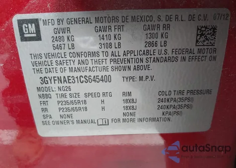 2012 Cadillac Srx Luxury Collection z USA, uszkodzony, nr VIN 3GYFNAE31CS645400